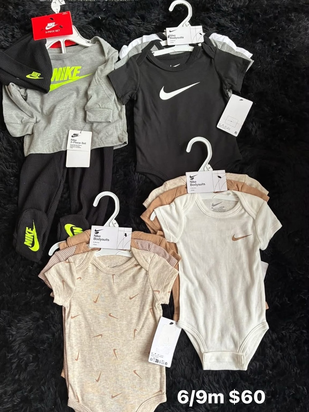 Nike Baby One-Piece Bodysuit Set — Black, Gray, Beige, Tan